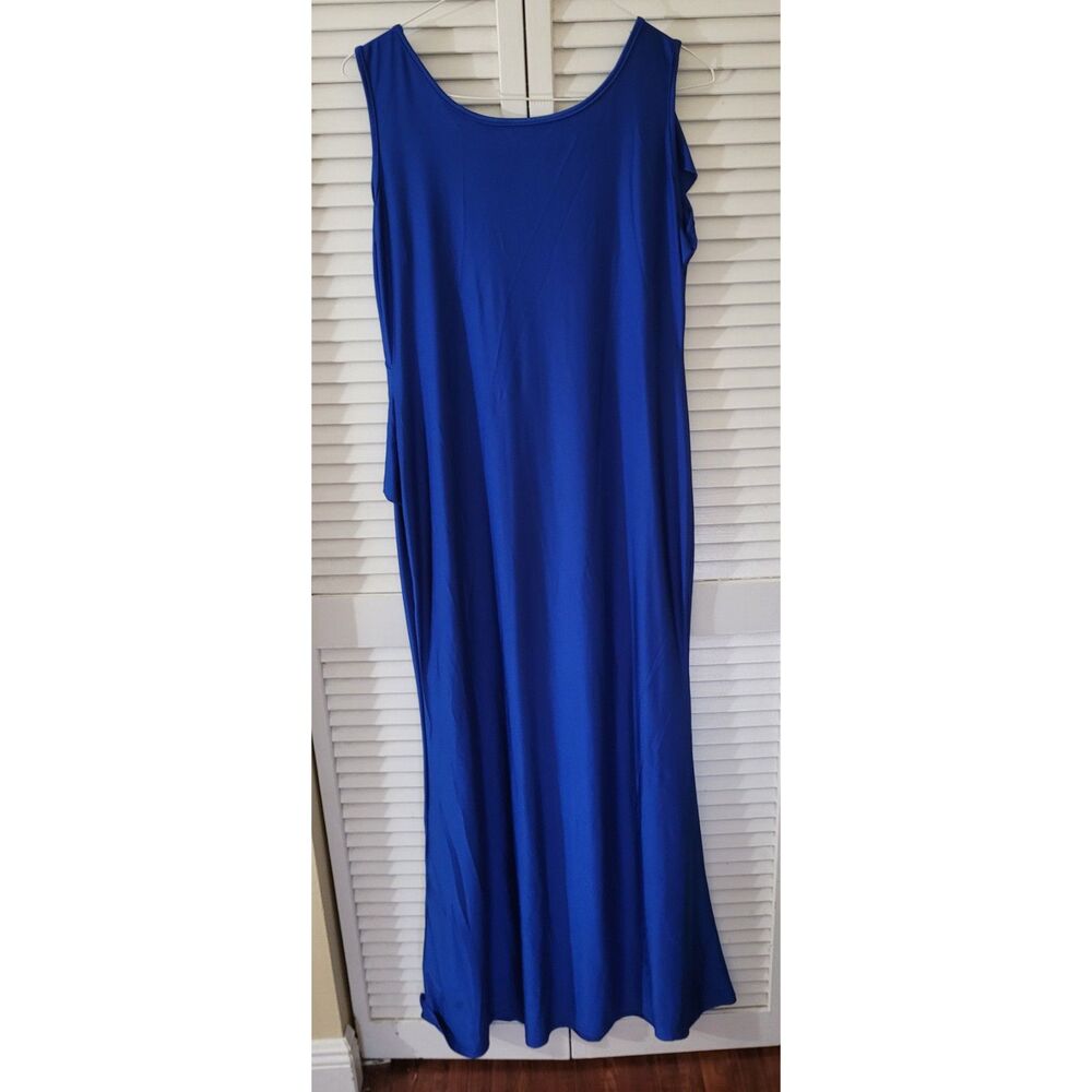 Royal Blue Sleeveless Maxi Dress Asymmetric Diagonal Front Ruffle Evening Gown